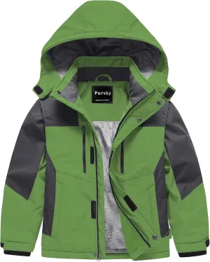 Pursky Boy's Waterproof Ski Jacket Kids Winter Snow Coats Fleece Raincoats Parka