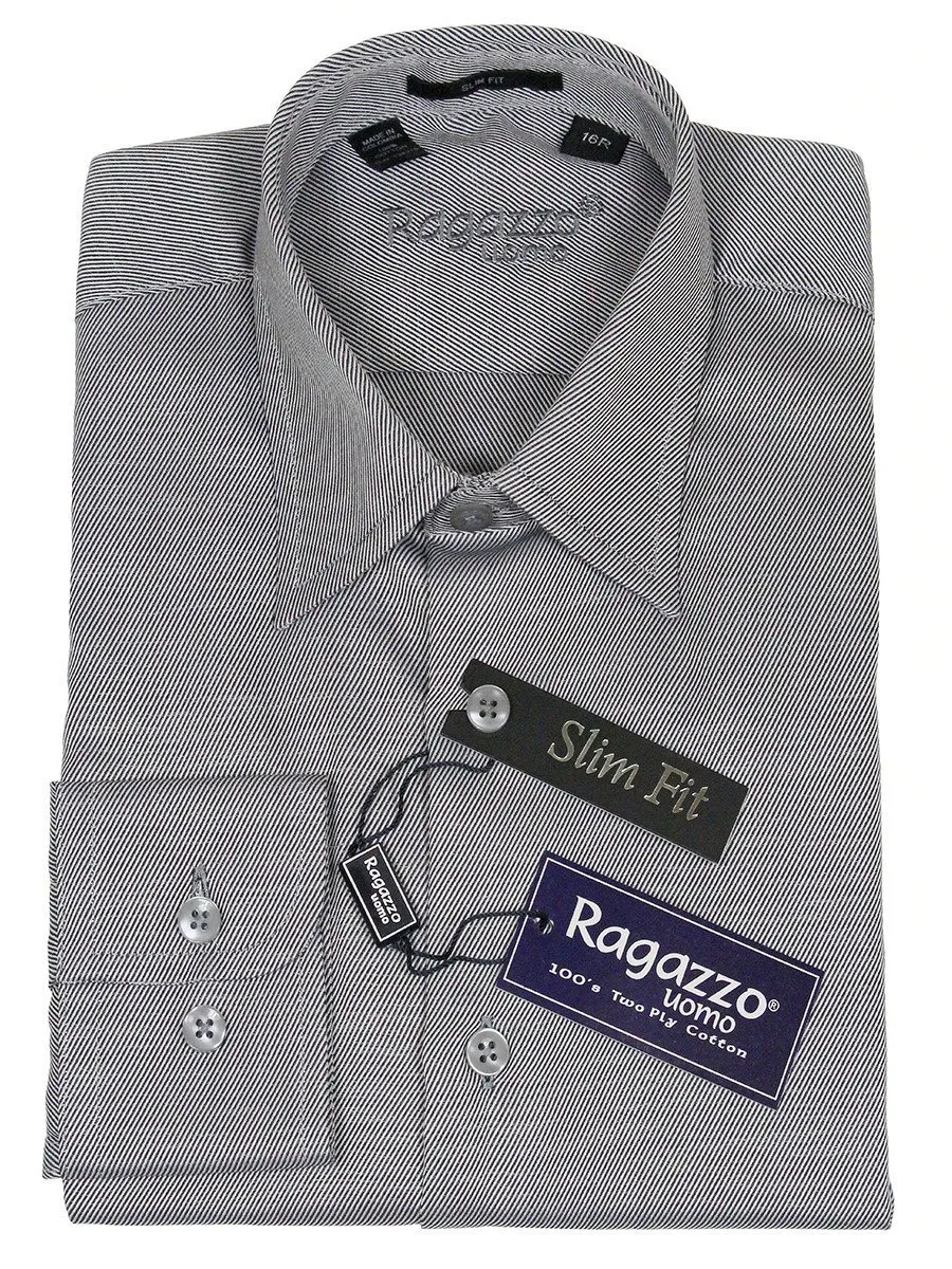 Ragazzo 21980 100% Cotton Slim Fit Boy's Dress Shirt - Diagonal Weave - Sterling