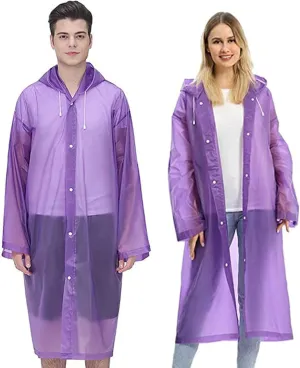 Rain Coat Poncho for Adult, 2 Pack Women Men Reusable Raincoats Emergency with Hood and Drawstring