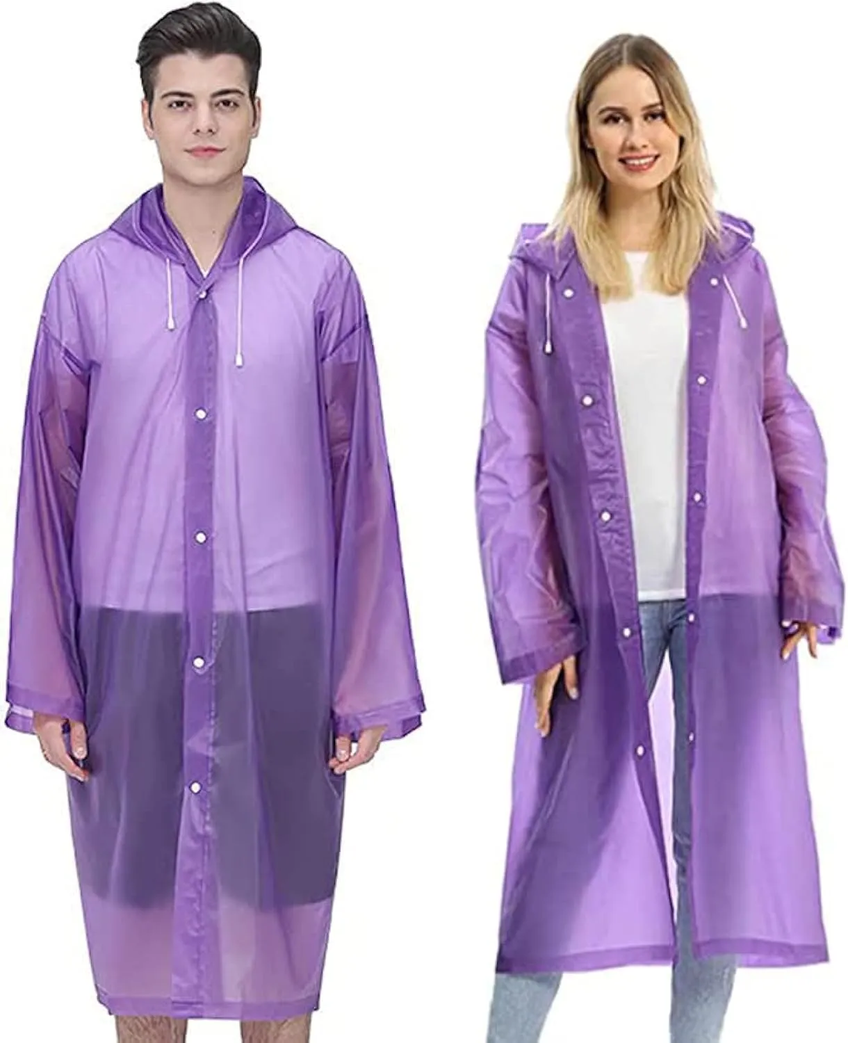 Rain Coat Poncho for Adult, 2 Pack Women Men Reusable Raincoats Emergency with Hood and Drawstring