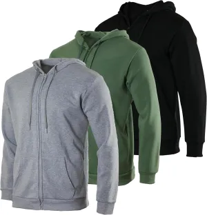 Real Essentials 3 Pack: Mens Fleece Long Sleeve Full Zip Hoodie - Athletic Sweatshirt Jacket (Available in Big & Tall)