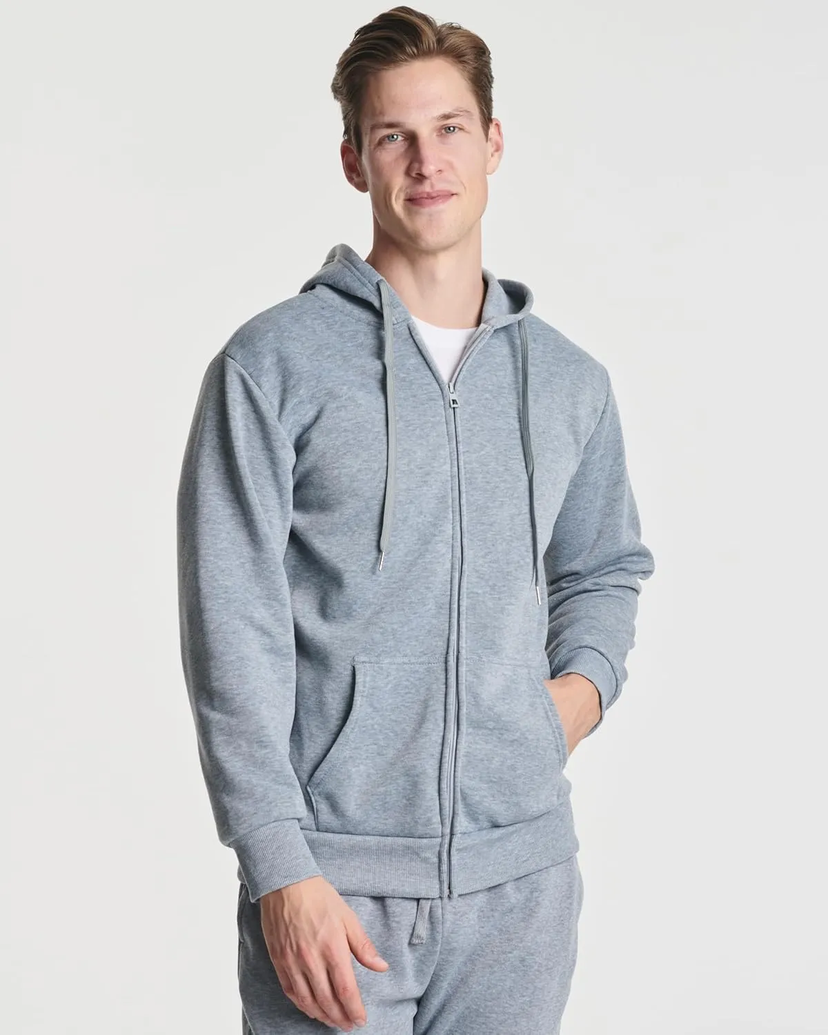 Real Essentials 3 Pack: Mens Fleece Long Sleeve Full Zip Hoodie - Athletic Sweatshirt Jacket (Available in Big & Tall)