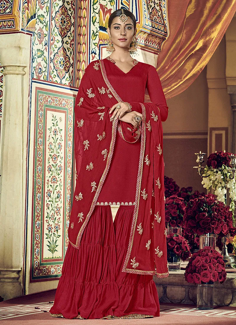 Red Golden Designer Gharara Suit