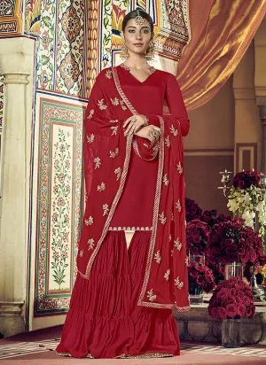 Red Golden Designer Gharara Suit