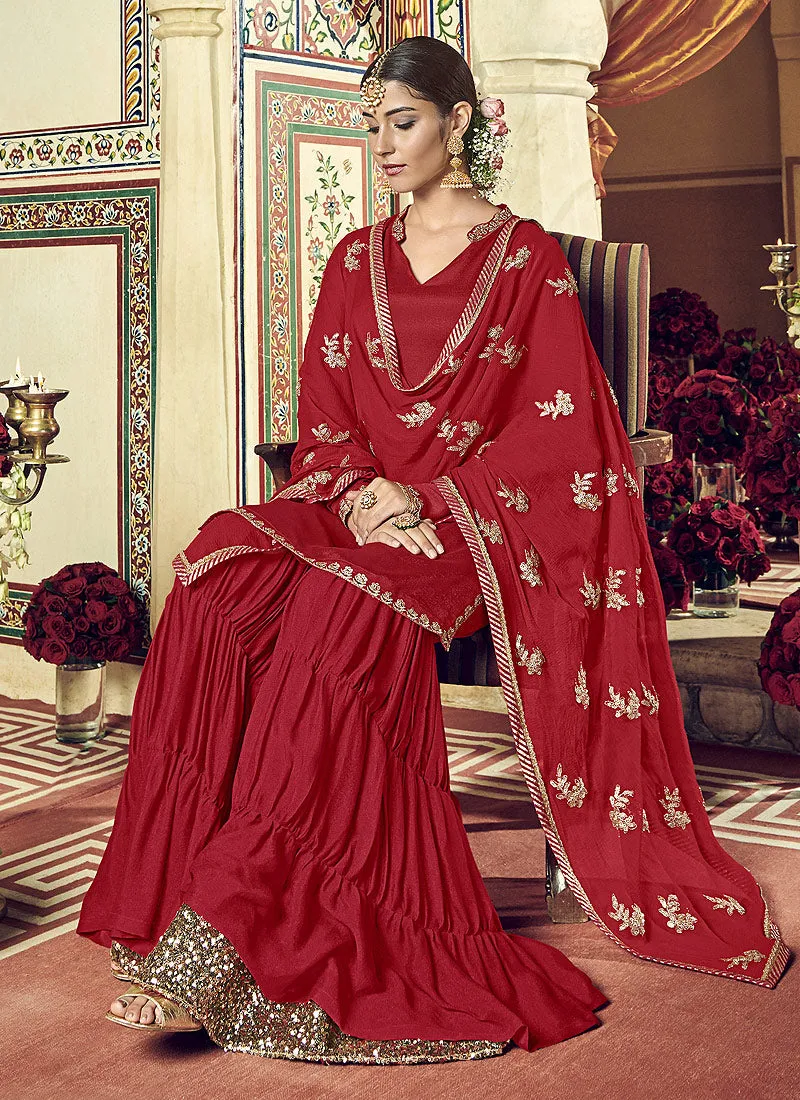 Red Golden Designer Gharara Suit