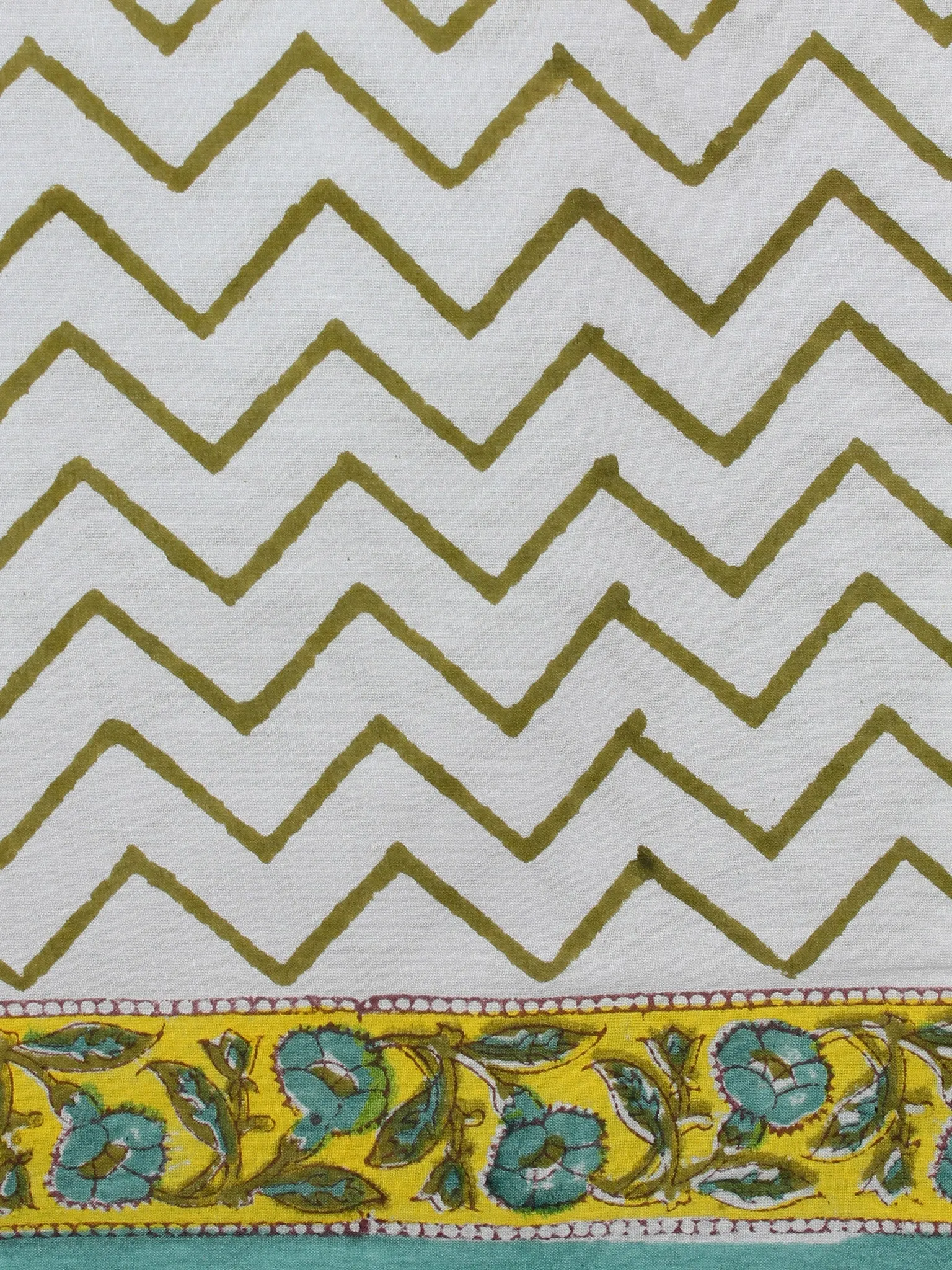 Seafoam Green Yellow Ivory Hand Block Printed Cotton Suit-Salwar Fabric With Chiffon Dupatta - S1628165