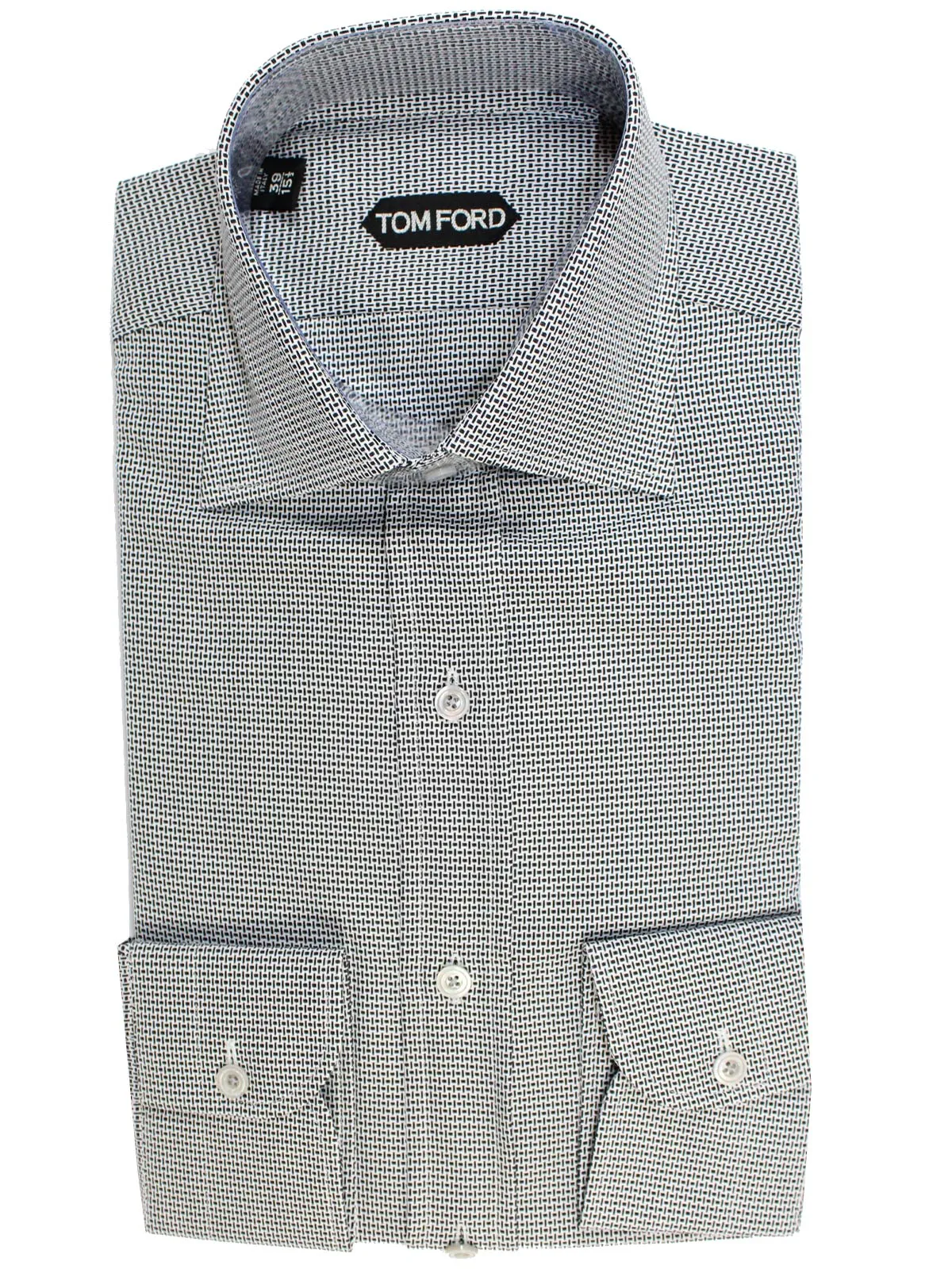 Tom Ford Dress Shirt White Black Geometric 39 - 15 1/2 Slim Fit - REDUCED SALE