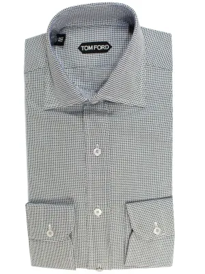 Tom Ford Dress Shirt White Black Geometric 39 - 15 1/2 Slim Fit - REDUCED SALE