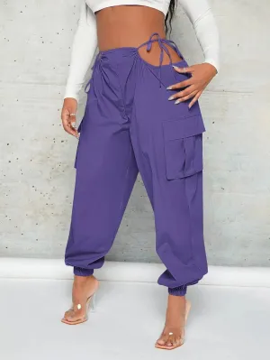 Trendy Cut Out Waist Flap Pocket Cargo Pants