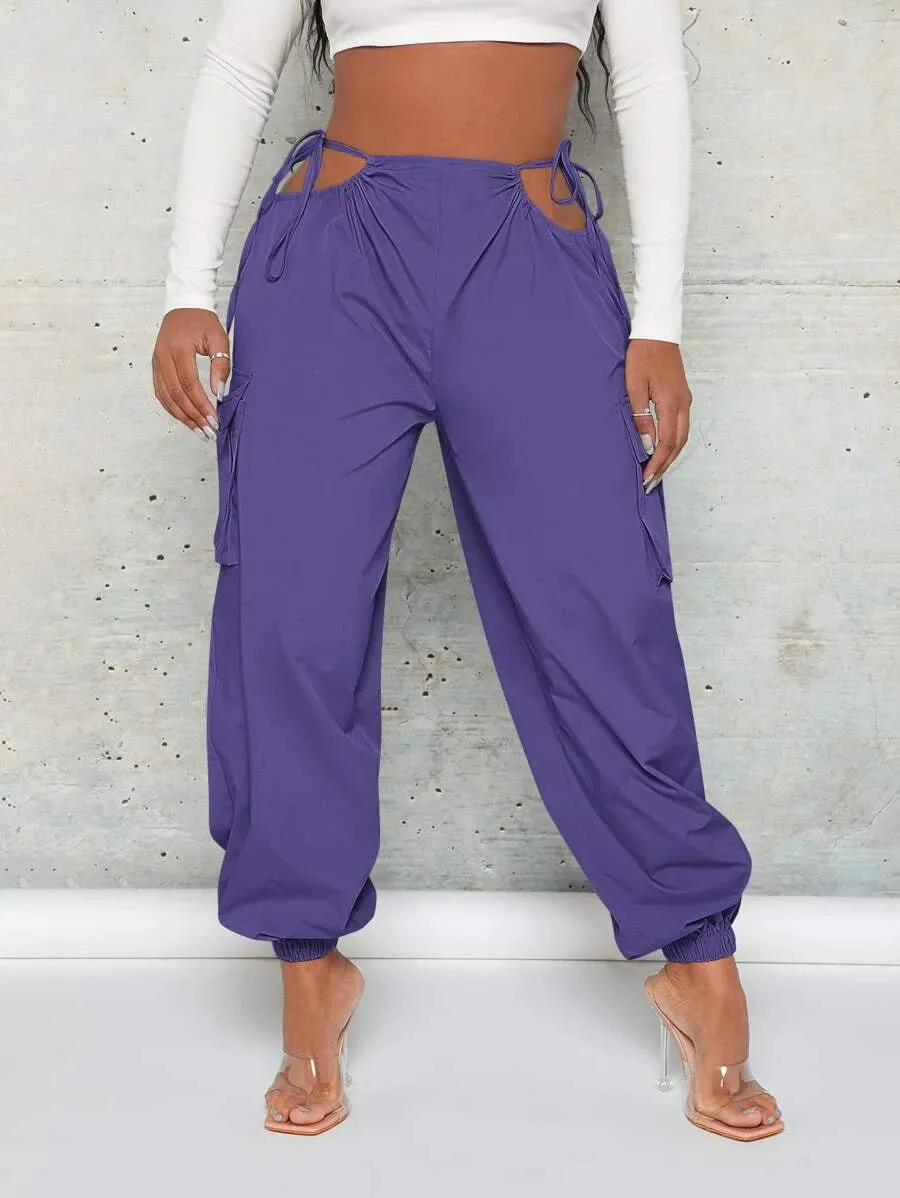 Trendy Cut Out Waist Flap Pocket Cargo Pants