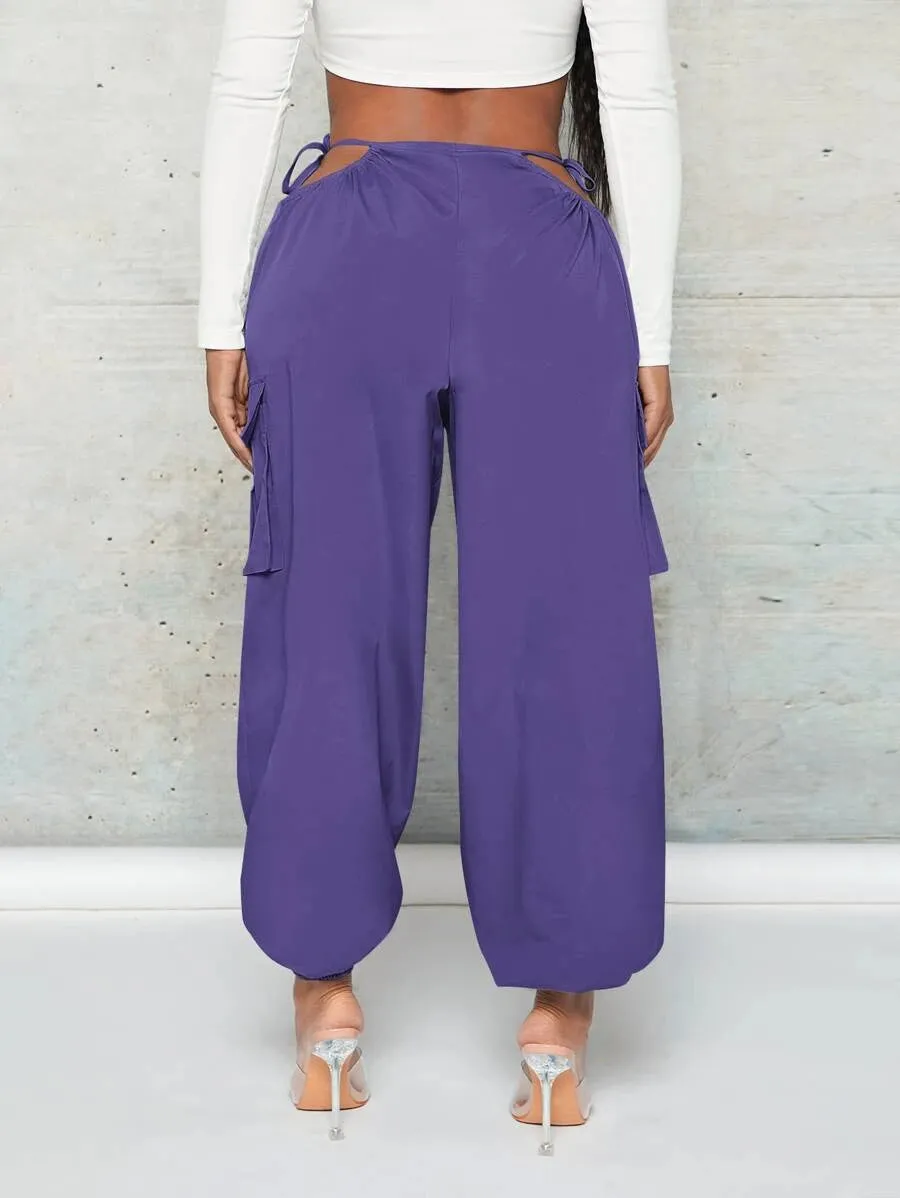 Trendy Cut Out Waist Flap Pocket Cargo Pants