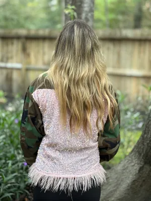 Vintage Camo Jacket - Pink Velvet Sequin