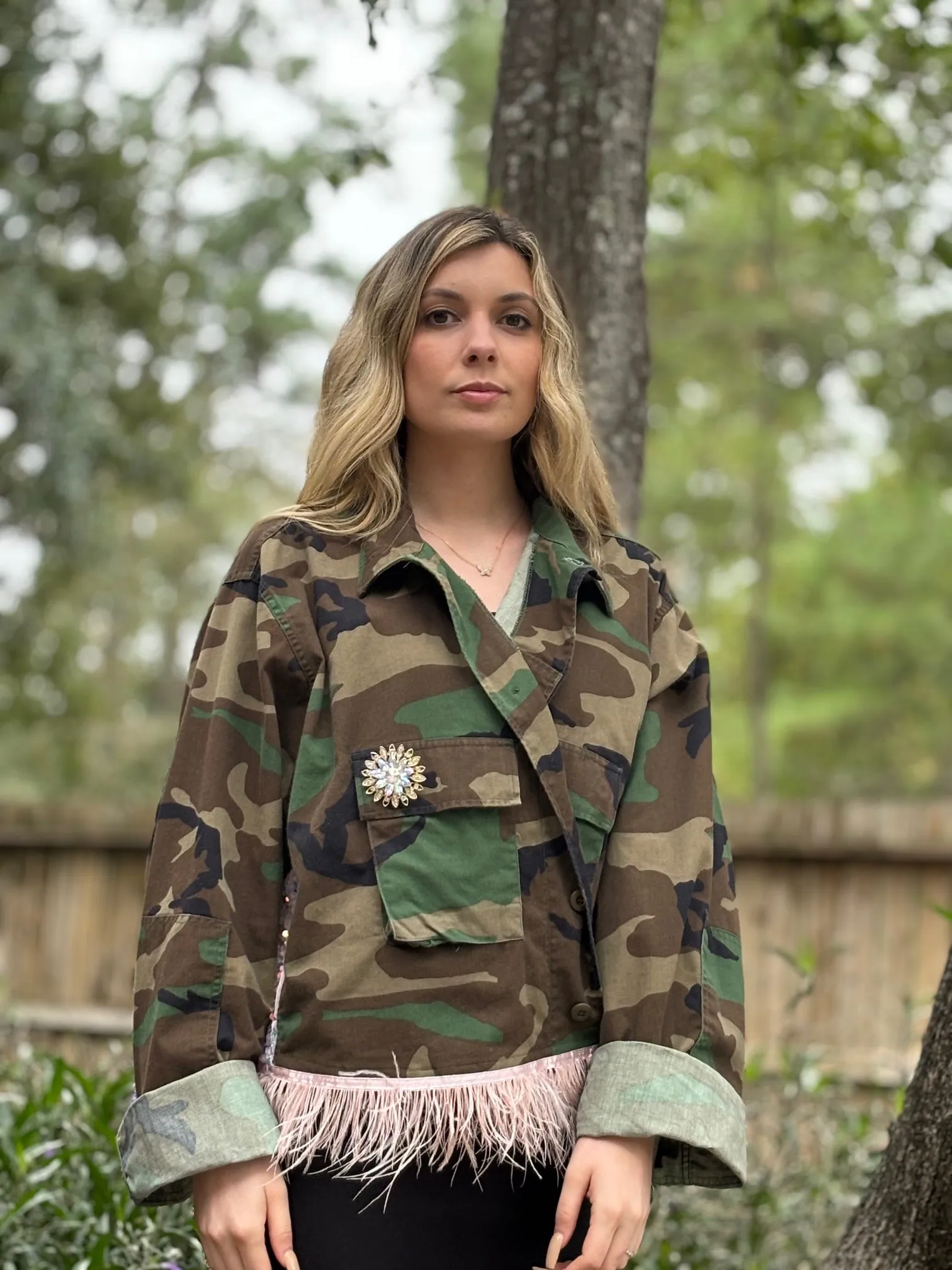 Vintage Camo Jacket - Pink Velvet Sequin