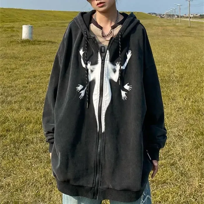 Vintage Oversize Simple Zippered Cardigan Hoody
