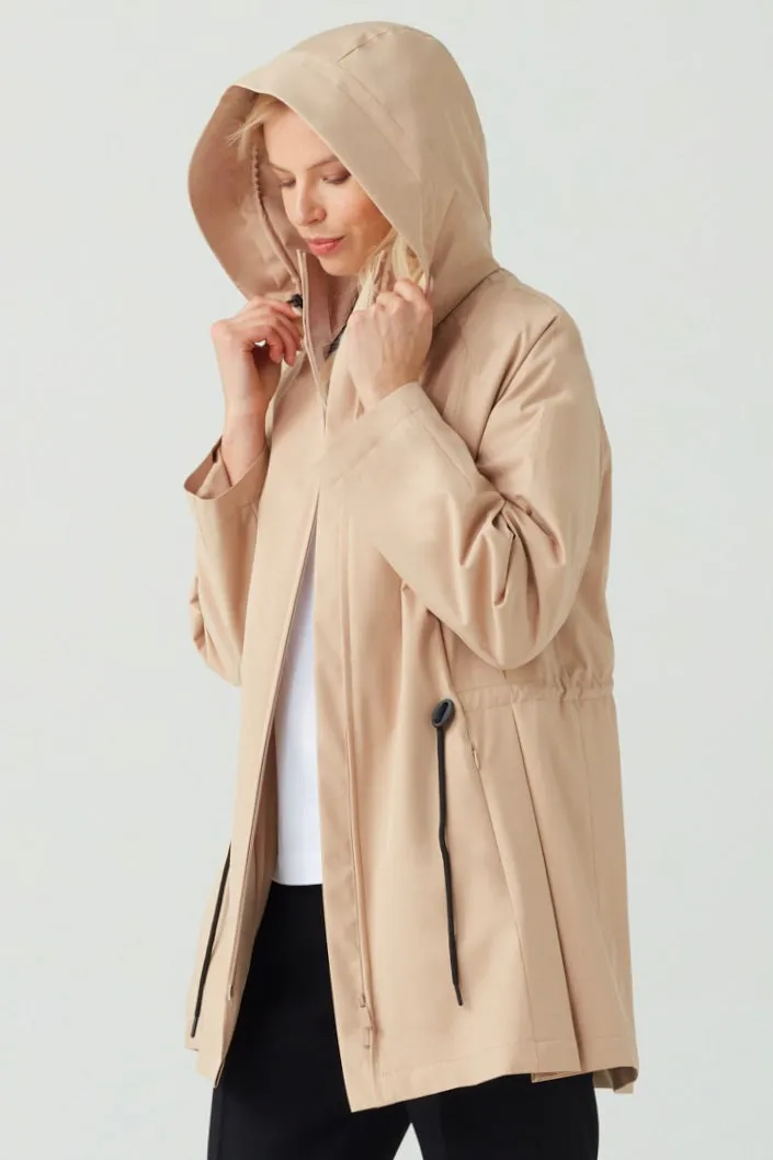 WATER AND WIND RESISTANT HOODED COAT SAND