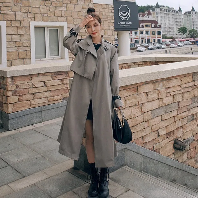 Windbreaker Female British High-End Atmosphere Superior Quality 2021 Spring Autumn Loose Casual Over Knee Trench Women Coat A56
