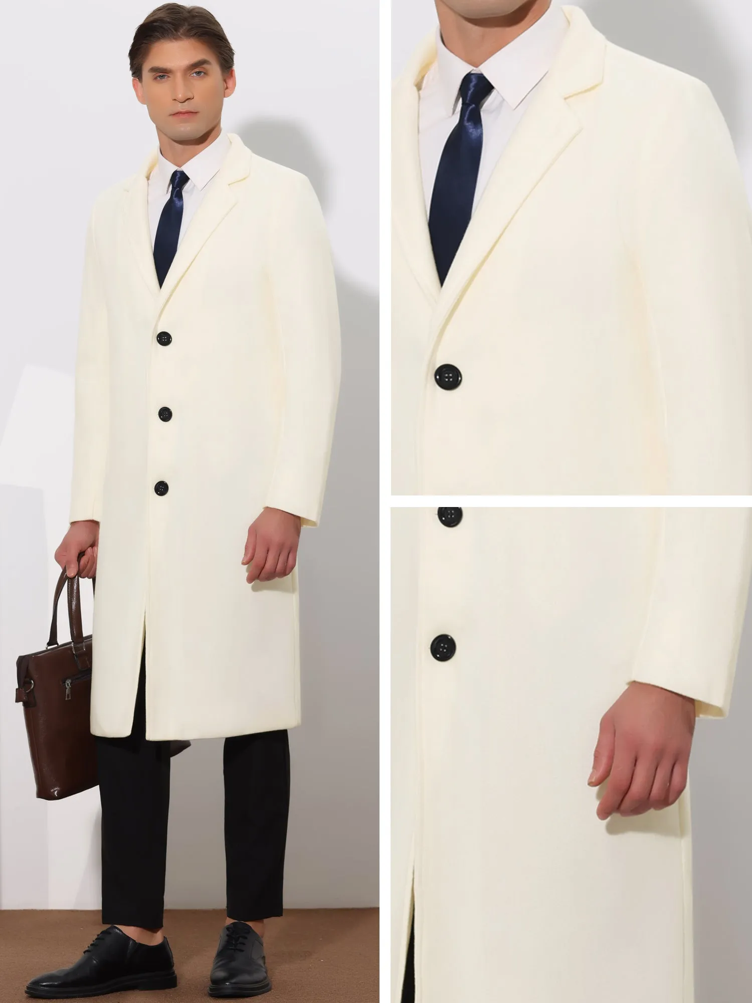 Winter Overcoat for Men's Single Breasted Notch Lapel Formal Trench Coats