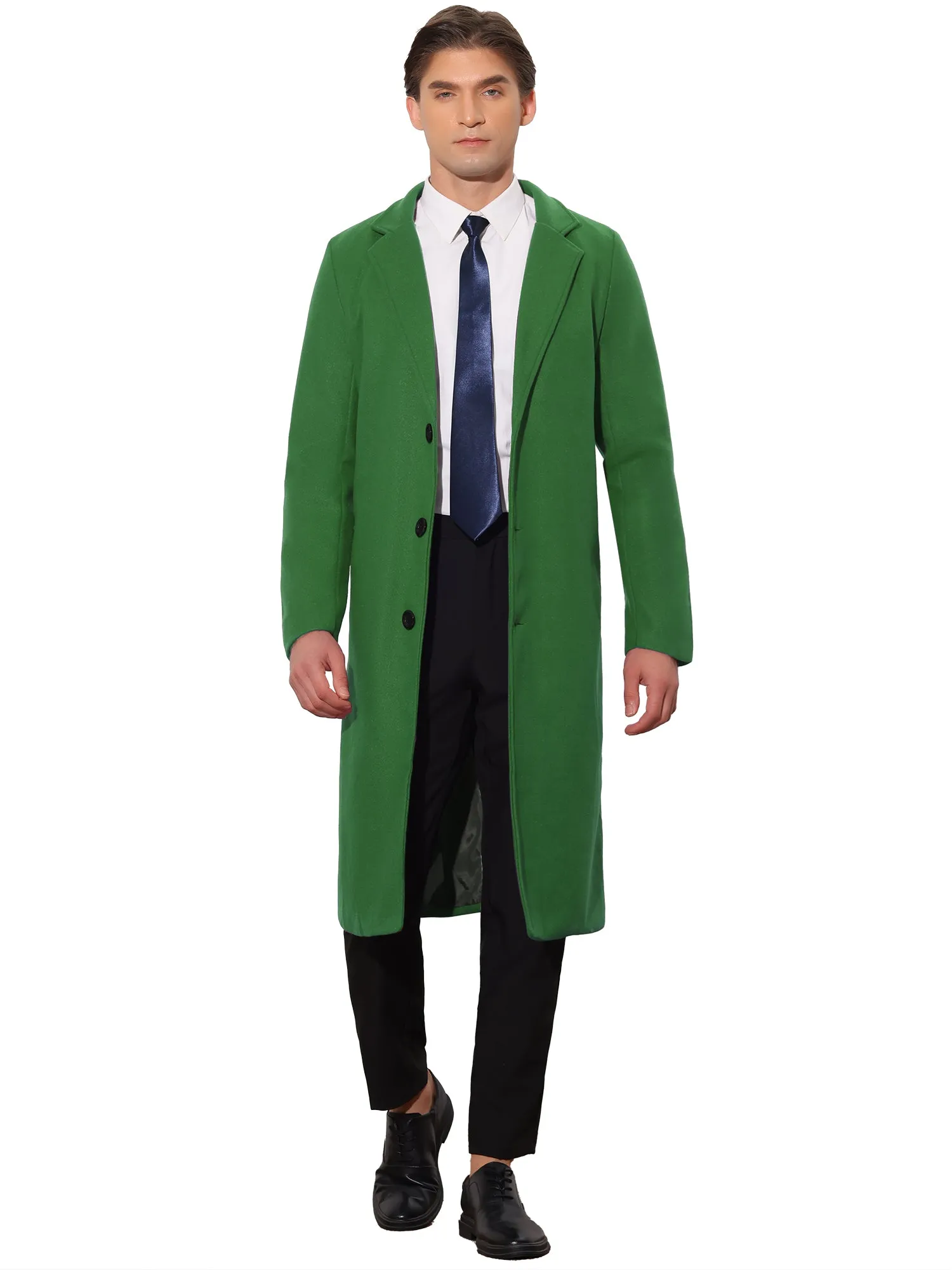 Winter Overcoat for Men's Single Breasted Notch Lapel Formal Trench Coats