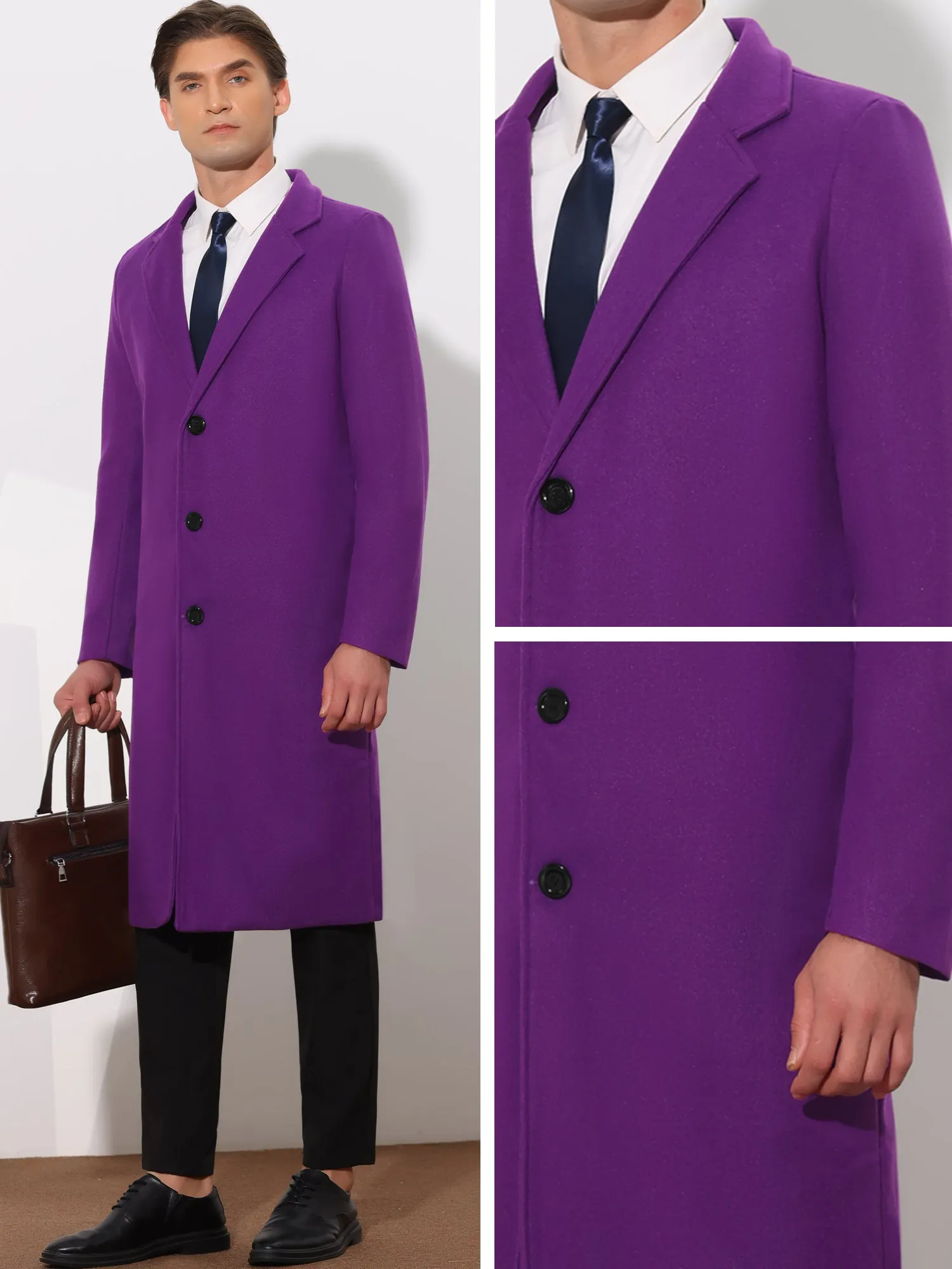 Winter Overcoat for Men's Single Breasted Notch Lapel Formal Trench Coats