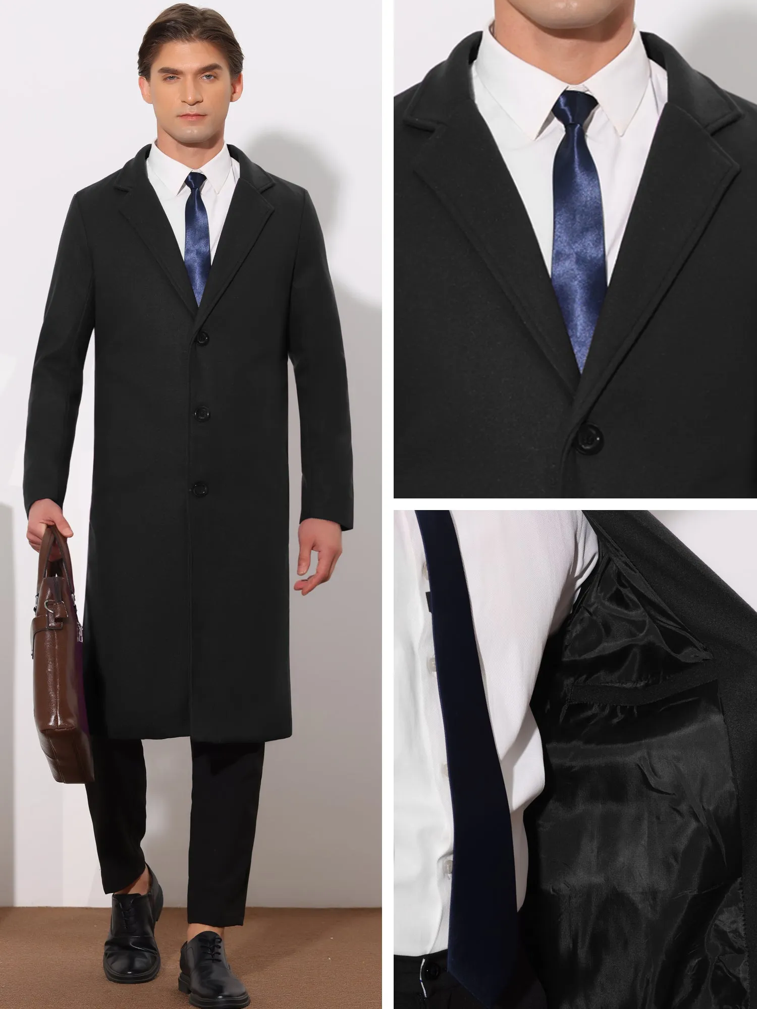 Winter Overcoat for Men's Single Breasted Notch Lapel Formal Trench Coats