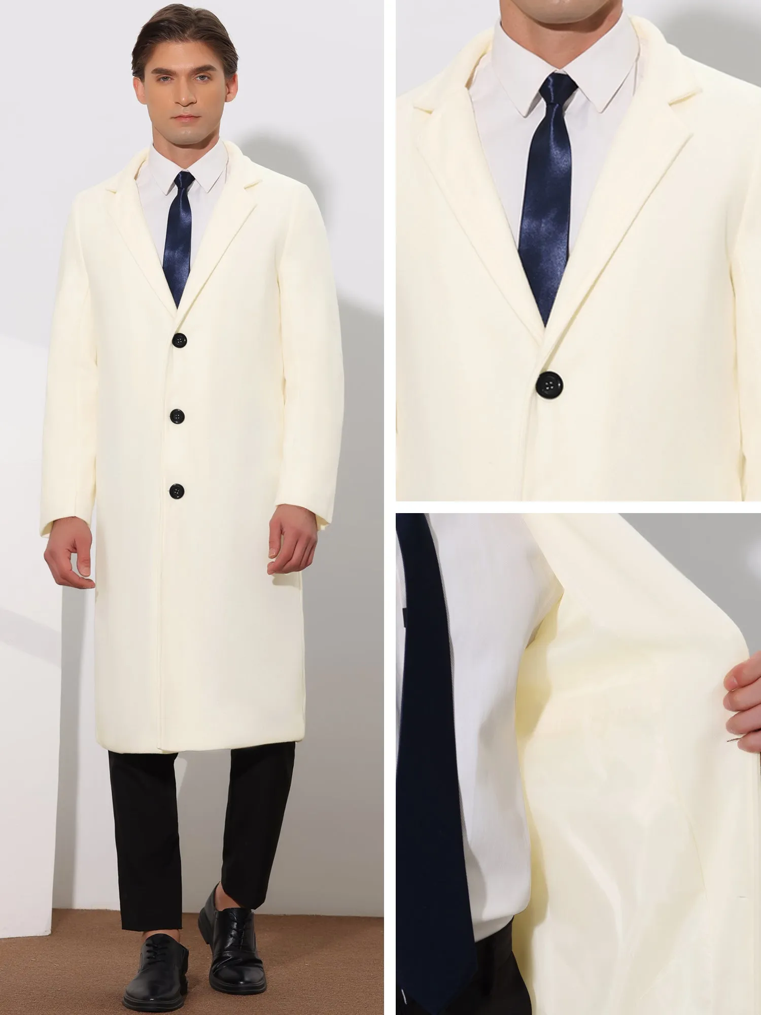 Winter Overcoat for Men's Single Breasted Notch Lapel Formal Trench Coats