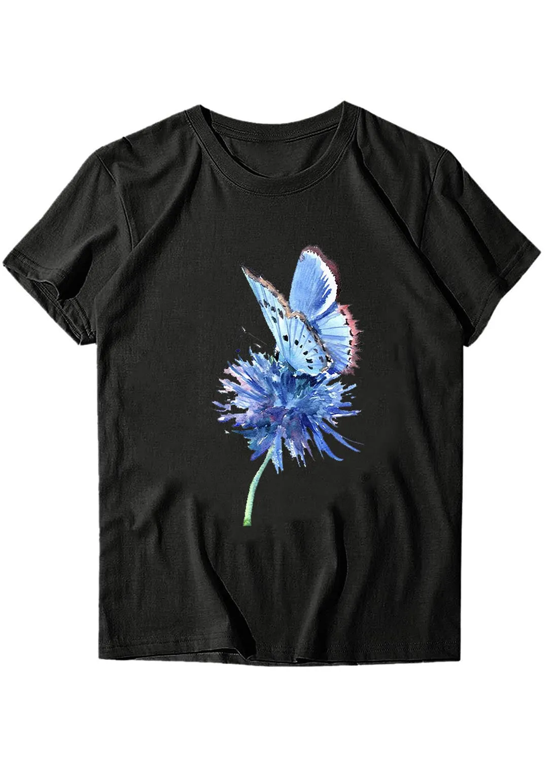 Women's T-shirts Dandelion & Butterfly Print T-shirt