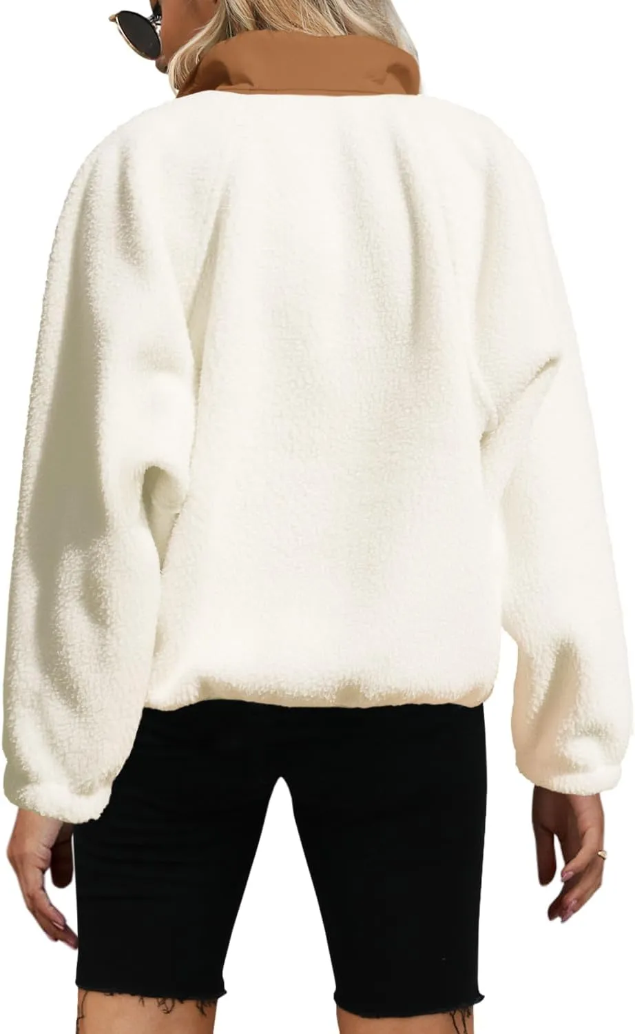 Yanekop Womens Fuzzy Fleece Pullover Sherpa Sweatshirt Long Sleeve Button Down Sweater Jacket with Pockets