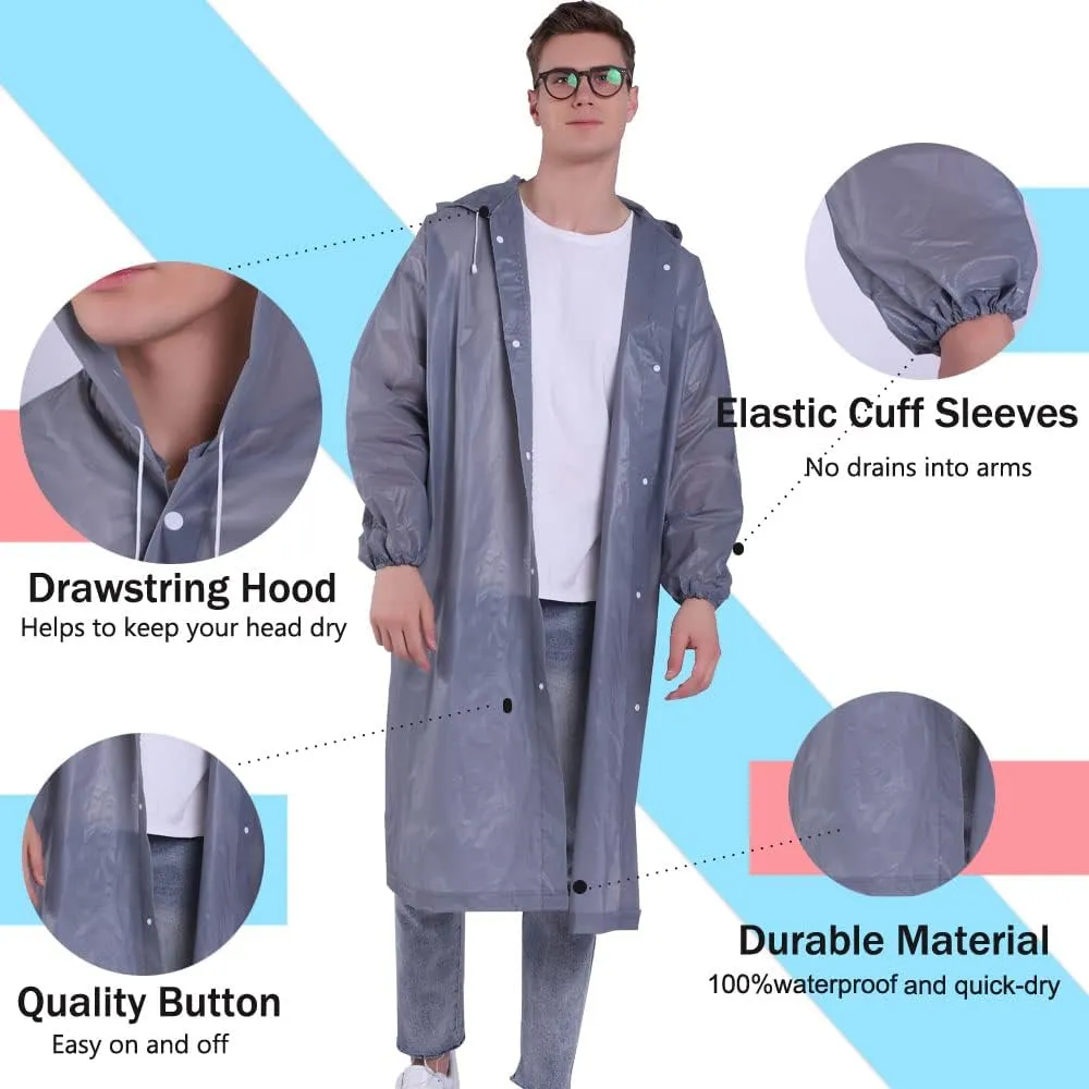 YDYJKI 2 Pack Waterproof Rain Ponchos for Adults-Reusable Emergency Raincoats with Hoodand Drawstring -Lightweight Ponchos
