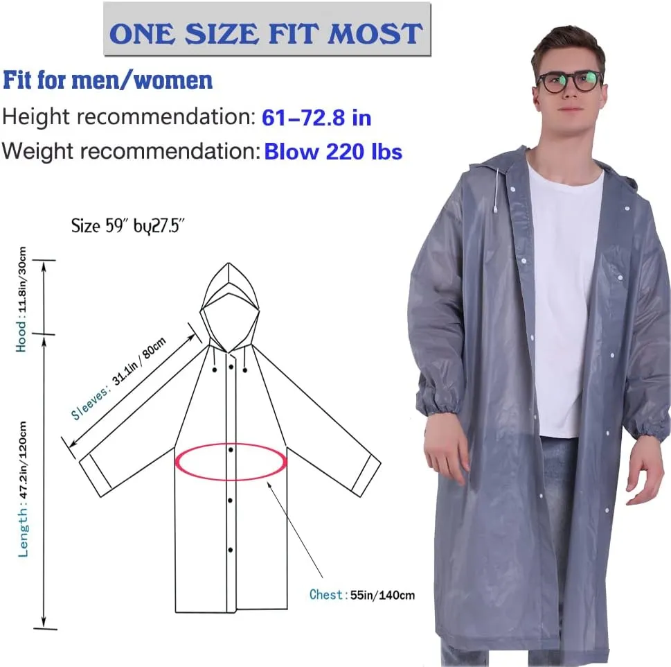 YDYJKI 2 Pack Waterproof Rain Ponchos for Adults-Reusable Emergency Raincoats with Hoodand Drawstring -Lightweight Ponchos